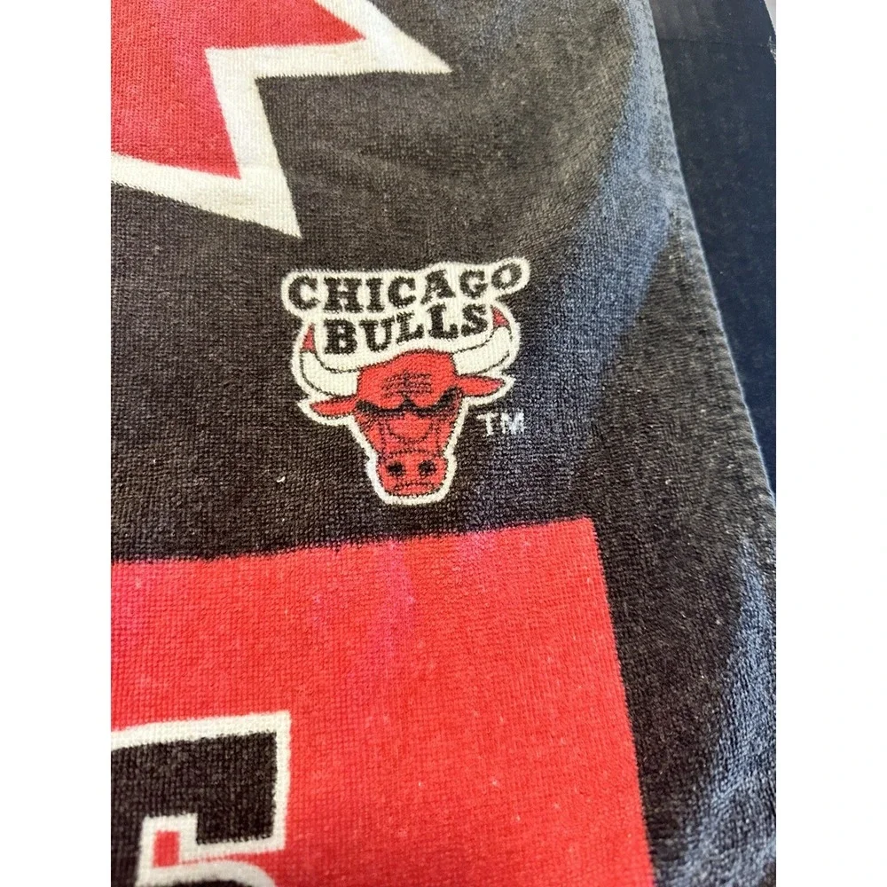 Vintage 90s Chicago Bulls NBA Basketball Beach Towel 28 x 54Black Red Rare